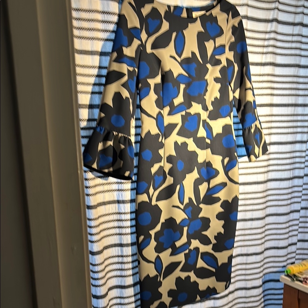 Navy Blue and Grey Sheath Dress with 3/4 Bell Sleeves for Cocktail
